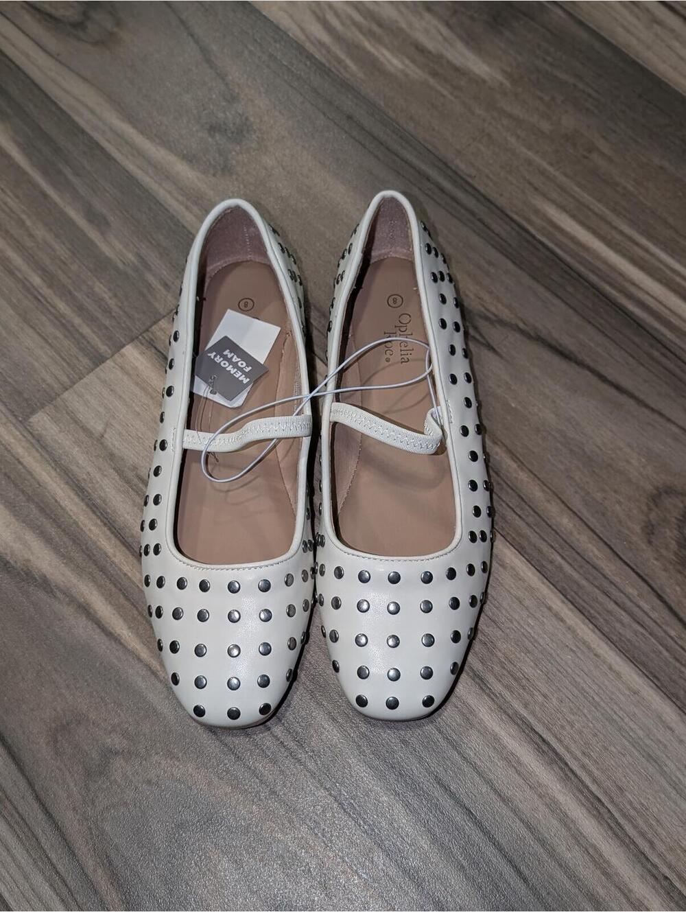 Ophelia Roe White Studded Flats - Size 8